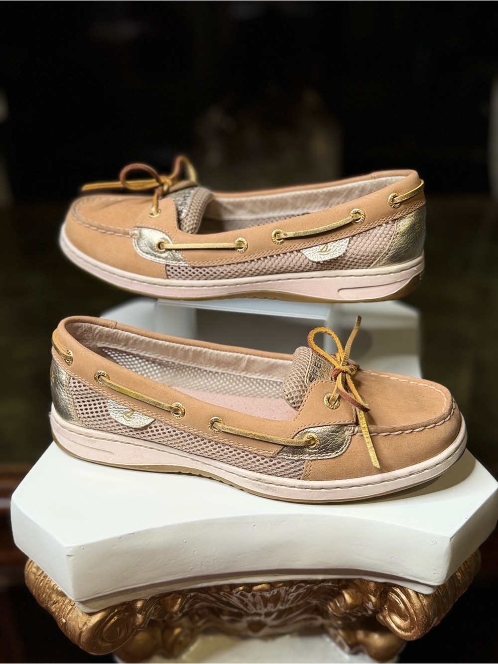Sperry Gold Metallic Mesh Boat Shoes Women's 9M